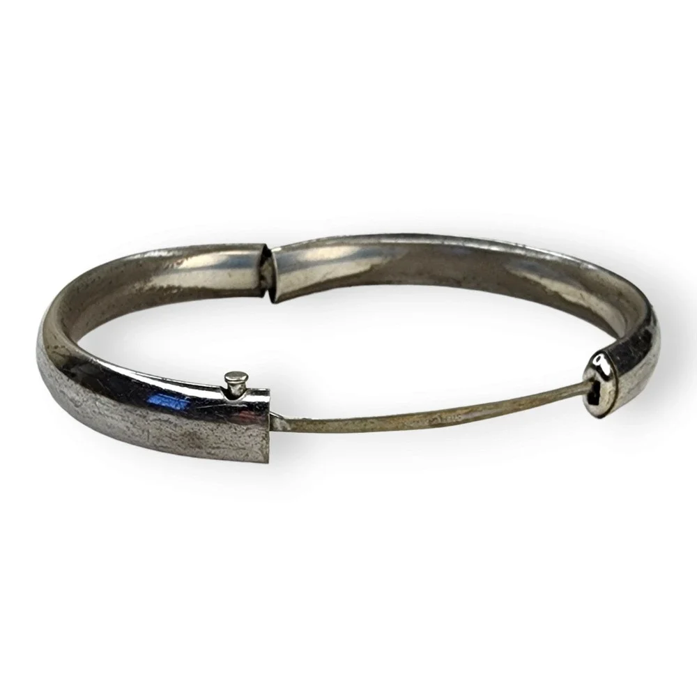 Vintage Sterling Silver 925 Hollow Hinged Signed HFB Bangle Bracelet